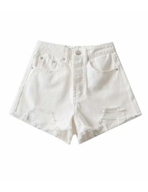Fashion White Washed Fringed Frayed High-rise Denim Shorts