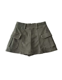 Fashion Army Green Geometric Pleated Pocket Skirt