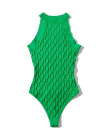 Fashion Bv Green Solid Color Three-dimensional Hollow Textured Knitted Bodysuit
