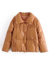 Fashion Orange Pu Leather Breasted Lapel Jacket