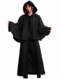 Fashion Black Polyester Hooded Doll Sleeve Lace-up Jacket
