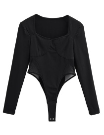 Fashion Black Mesh-paneled Long-sleeve Bodysuit