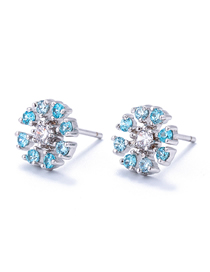 Fashion Light Sky Blue Brass Zirconium Daisy Stud Earrings
