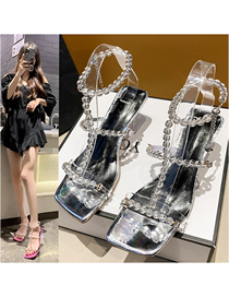 Fashion Silver (upgrade) Square Toe Beaded Crystal Sandals