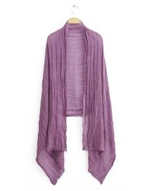 Fashion Purple Solid Color Cotton And Linen Shawl