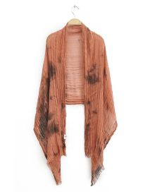 Fashion Rust Red Tie-dye Cotton And Linen Shawl
