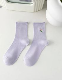 Fashion Lavender Tulip Embroidered Rolled Cotton Socks