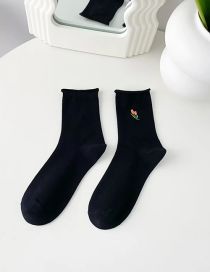 Fashion Black Tulip Embroidered Rolled Cotton Socks
