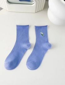 Fashion Blue Tulip Embroidered Rolled Cotton Socks