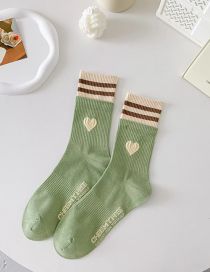 Fashion Green Contrast Color Double Lokou Heart Socks