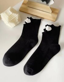 Fashion Pure Black Guopan Buckle Fungus Edge Cotton Socks