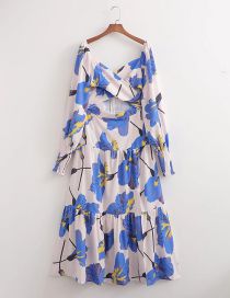 Fashion Blue Polyester Print Cutout Swing Dress
