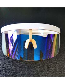 Fashion White Frame Ice Crystal Blue Pc Integrated Large Frame Sunglasses