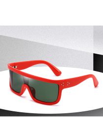 Fashion Dark Green Sheet With Red Frame Pc Rice Nail Curved Piece One Piece Large Frame Sunglasses