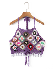 Fashion Purple Crochet Pearl Halter Tank Top