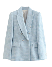 Fashion Blue Textured Double-breasted Pocket Blazer