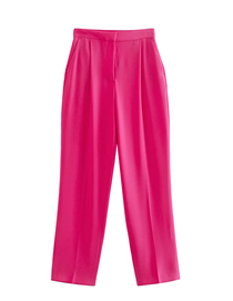 Fashion Rose Red Solid Micro Pleated Straight-leg Trousers