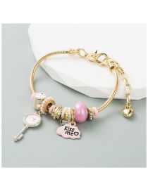 Fashion Pink Bronze Diamond Key Letter Cloud Multi-element Bracelet