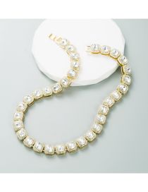 Fashion Diamond Necklace Alloy Set With Square Rhinestones Necklace