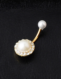 Fashion Golden Pearl (3) Geometric Diamond And Pearl Pierced Belly Button Ring