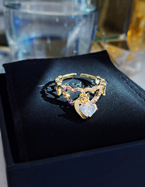 Fashion Gold Alloy Set Zirconium Heart Open Ring