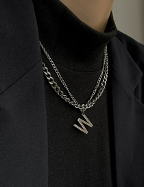 Fashion The Letter W Titanium Steel Letter Double Necklace