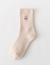 Fashion Khaki Bear Embroidered Thick Tube Socks