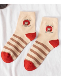 Fashion Red Circle Bear Bear Embroidered Tube Socks