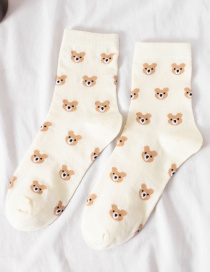Fashion White Full-body Cub Bear Embroidered Tube Socks