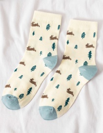 Fashion Khaki Bunny Bear Embroidered Tube Socks