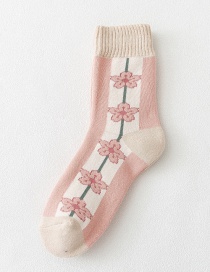 Fashion Pink Flower Cotton Geometric Print Cotton Socks