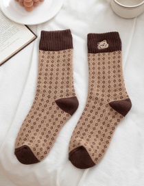 Fashion Dots Bear Embroidered Check Socks