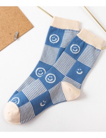 Fashion Thin Grid Letter Smiley Print Socks