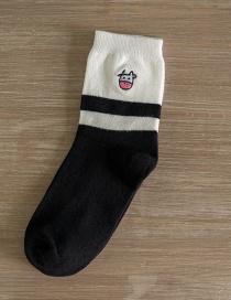 Fashion Black Lever Cow Embroidery Cartoon Tube Socks