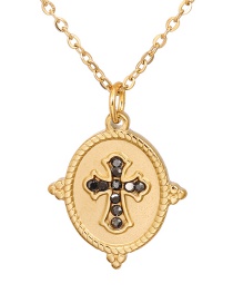 Fashion Gold Titanium Steel Diamond Cross Necklace