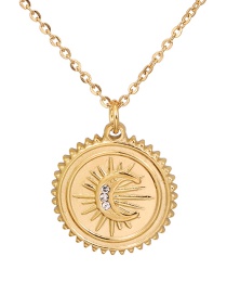 Fashion Gold Titanium Steel Zircon Crescent Sun Necklace