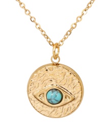 Fashion Gold Titanium Steel Turquoise Round Eye Necklace