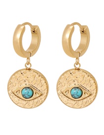 Fashion Golden-2 Titanium Steel Turquoise Round Eye Earrings
