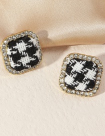 Fashion Black And White Houndstooth Diamond Square Earrings