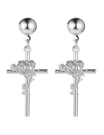 Fashion Silver Three-dimensional Embossed Rose Cross Stud Earrings