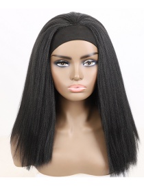 Fashion Black Turban Long Straight Hair Chemical Fiber Headgear