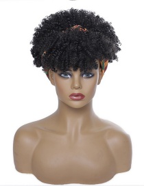 Fashion Black African Small Curly Wig And Chemical Fiber Headgear