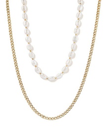 Fashion Gold Color Pearl Stitching Chain Multi-layer Necklace