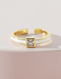 Fashion Gold Color Copper Inlaid Square Zirconium Drip Oil Geometric Ring