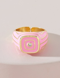 Fashion Pink Copper Drip Oil Geometric Ring