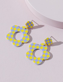 Fashion Purple Resin Checkerboard Flower Earrings