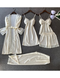 Fashion Milky White (8307 Five-piece Set) Five-piece Nightgown With Ice Silk Lace Trim Shorts And Shorts