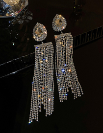 Fashion Silver Color Tassel Water Drop Diamond Tassel Earrings
