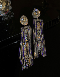 Fashion Blue Tassel Water Drop Diamond Tassel Earrings