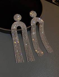 Fashion U Shape-silver Color Copper And Diamond U-shaped Tassel Earrings